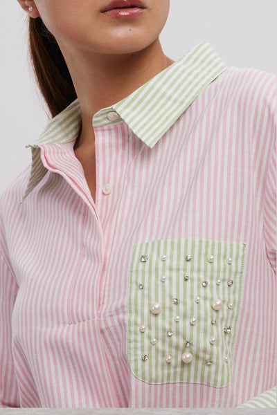 Pallavi Swadi Stripe Pearl Swarovski Pocket Shirt indian designer wear online shopping melange singapore