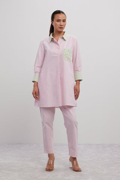 Pallavi Swadi Stripe Pearl Swarovski Pocket Shirt indian designer wear online shopping melange singapore