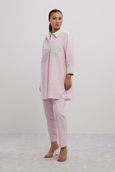 Pallavi Swadi Stripe Pearl Swarovski Pocket Shirt indian designer wear online shopping melange singapore