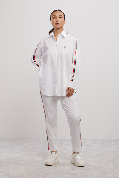Pallavi Swadi White Blue Red Ribbon Co-ord Pant Set indian designer wear online shopping melange singapore