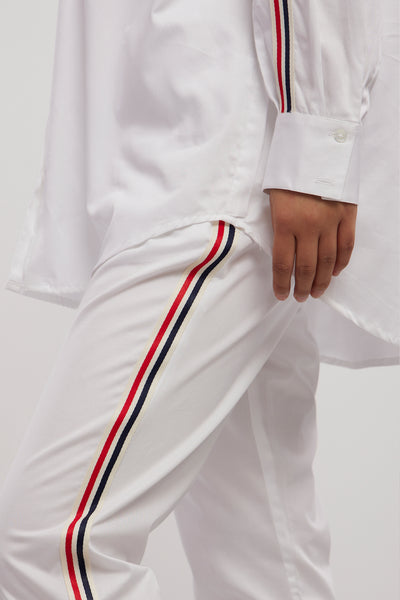 Pallavi Swadi White Blue Red Ribbon Co-ord Pant Set indian designer wear online shopping melange singapore