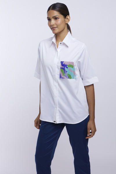 Pallavi Swadi White Fringe Pocket Shirt indian designer online shopping melange singapore
