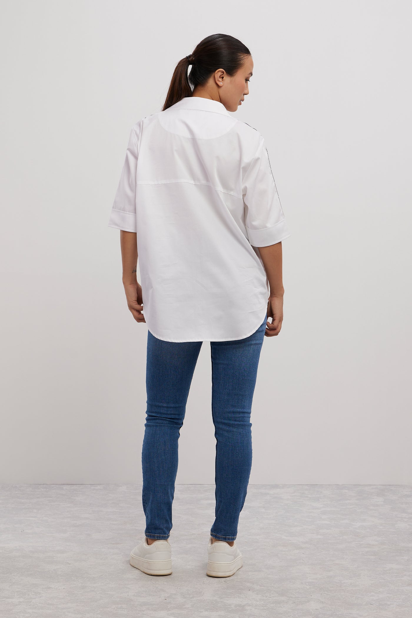 Pallavi Swadi White Navy Ribbon Shirt indian designer wear online shopping melange singapore
