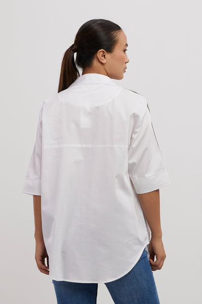 Pallavi Swadi White Olive Ribbon Shirt indian designer wear online shopping melange singapore