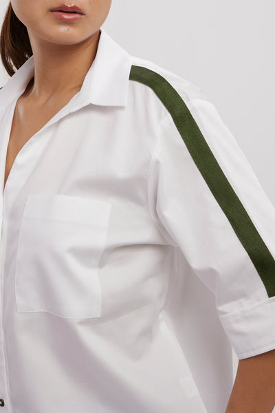 Pallavi Swadi White Olive Ribbon Shirt indian designer wear online shopping melange singapore