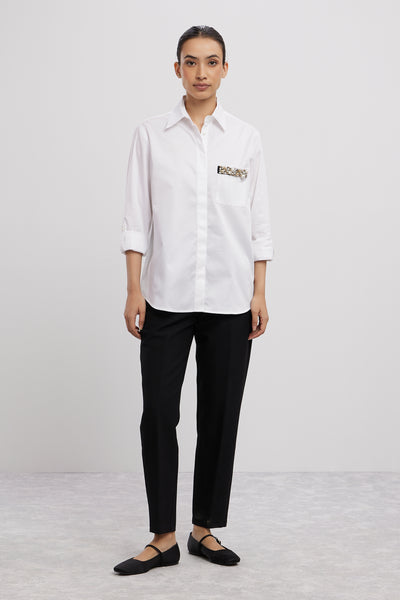 Pallavi Swadi White Pearl Pocket Strip indian designer wear online shopping melange singapore
