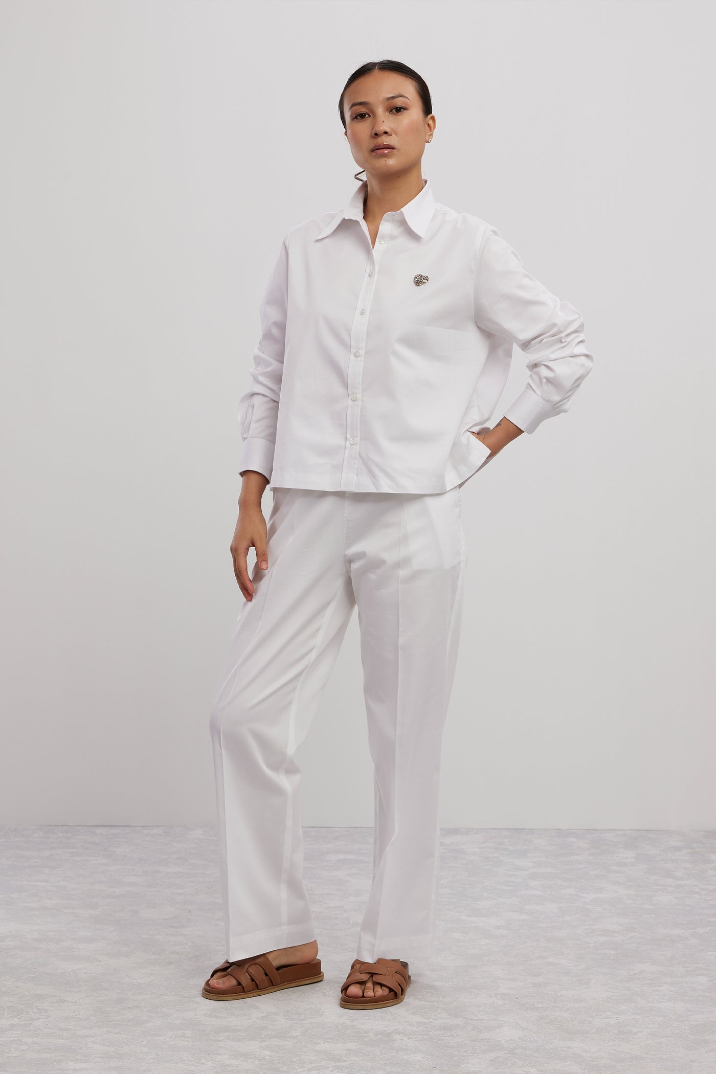 Pallavi Swadi White Swarovski Heart Crop Shirt With Loose Pants indian designer wear online shopping melange singapore