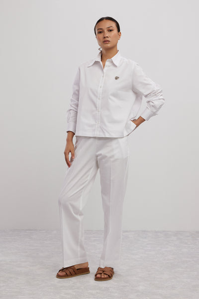 Pallavi Swadi White Swarovski Heart Crop Shirt With Loose Pants indian designer wear online shopping melange singapore