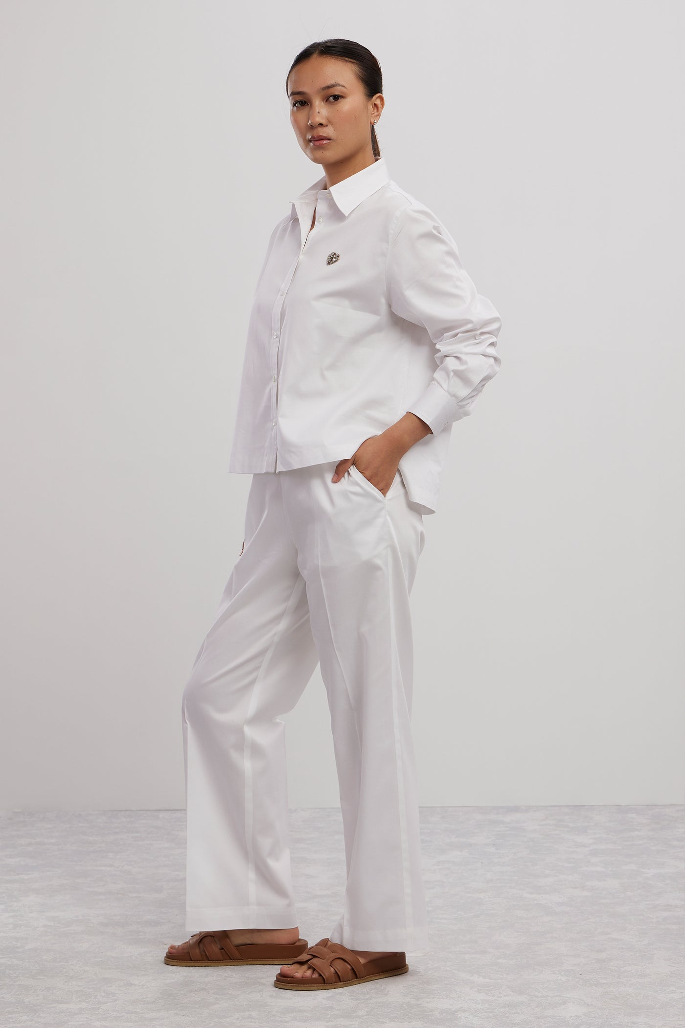 Pallavi Swadi White Swarovski Heart Crop Shirt With Loose Pants indian designer wear online shopping melange singapore