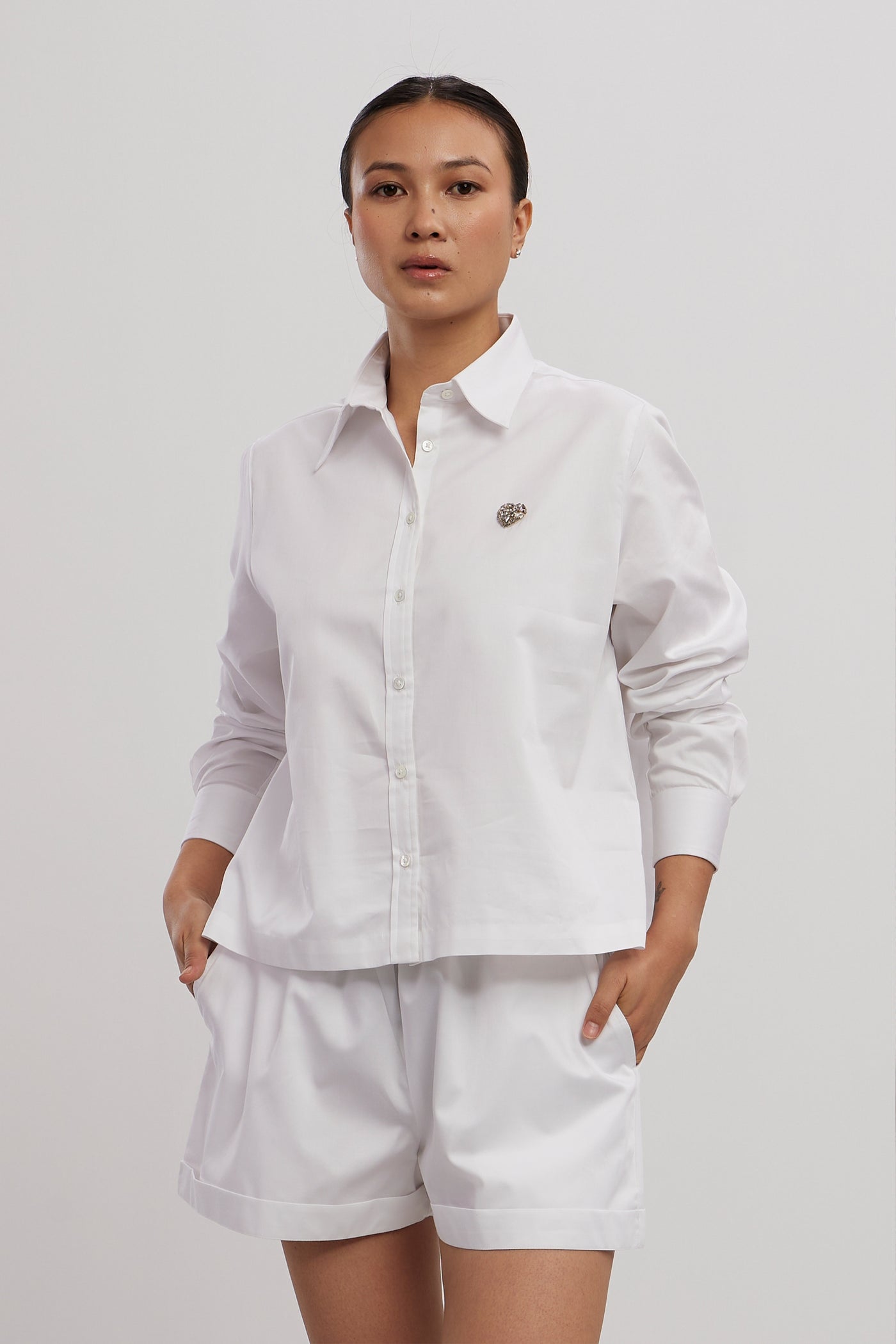 Pallavi Swadi White Swarovski Heart Shorts Co-ord Set indian designer wear online shopping melange singapore