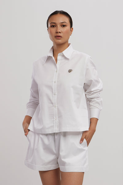 Pallavi Swadi White Swarovski Heart Shorts Co-ord Set indian designer wear online shopping melange singapore