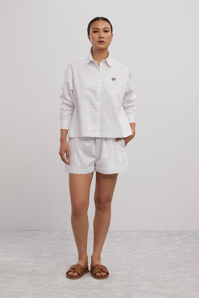 Pallavi Swadi White Swarovski Heart Shorts Co-ord Set indian designer wear online shopping melange singapore