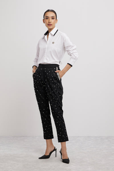 Pallavi Swadi White Tuxedo Small Swarovski Heart Shirt With Swarovski Pants indian designer wear online shopping melange singapore