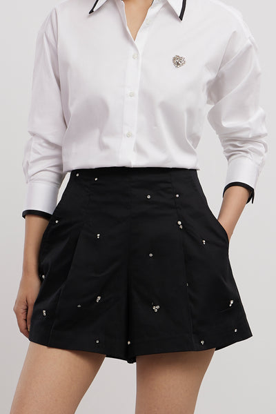 Pallavi Swadi White Tuxedo Small Swarovski Heart Shirt With Swarovski Shorts indian designer wear online shopping melange singapore