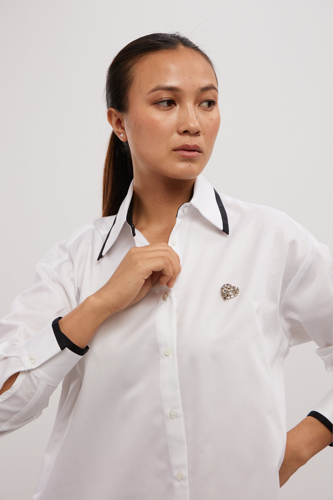 Pallavi Swadi White Tuxedo Swarovski Heart Shirt Dress indian designer wear online shopping melange singapore
