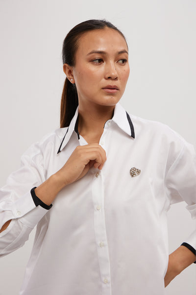 Pallavi Swadi White Tuxedo Swarovski Heart Shirt Dress indian designer wear online shopping melange singapore