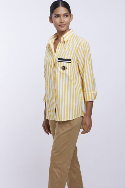 Pallavi Swadi Yellow Stripe Swarovski Beetle Shirt indian designer online shopping melange singapore