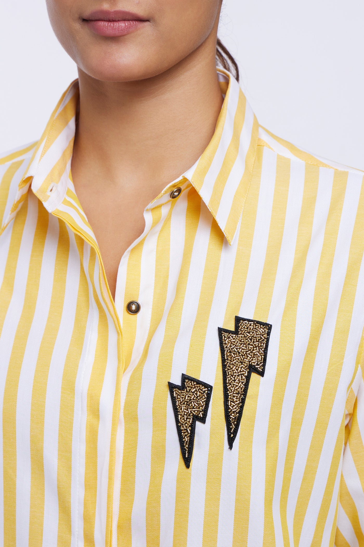 Pallavi Swadi Yellow Stripe Thunderbolt Shirt indian designer online shopping melange singapore