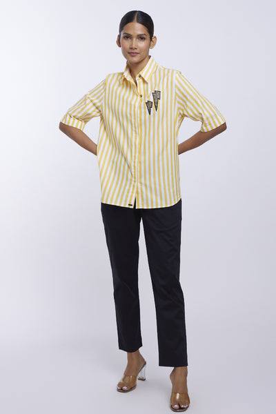 Pallavi Swadi Yellow Stripe Thunderbolt Shirt indian designer online shopping melange singapore