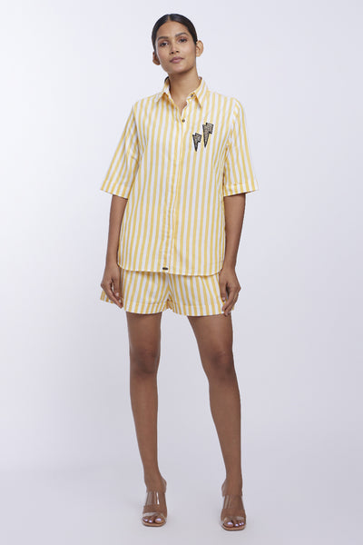 Pallavi Swadi Yellow Stripe Thunderbolt Shorts Co-ord Set indian designer online shopping melange singapore