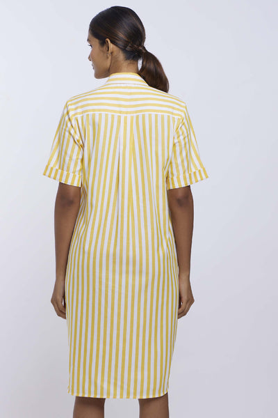 Pallavi Swadi Yellow Stripes Button-Down Dress indian designer online shopping melange singapore