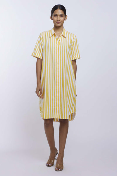 Pallavi Swadi Yellow Stripes Button-Down Dress indian designer online shopping melange singapore