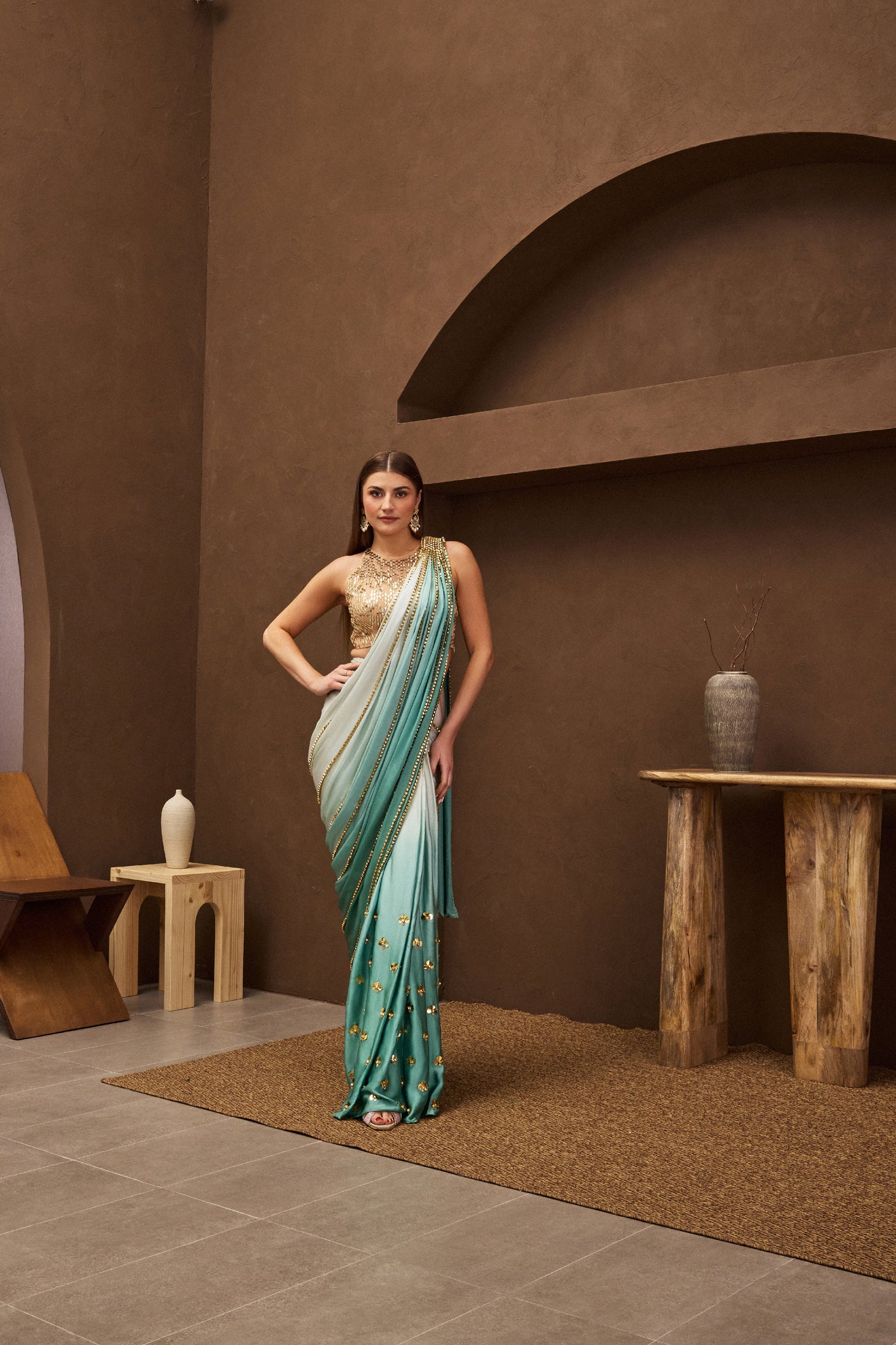 Papa Dont Preach Aquadream Pre-stitched Saree indian designer wear online shopping melange singapore