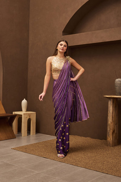 Papa Dont Preach Graper Than Thou Pre-stitched Saree indian designer wear online shopping melange singapore