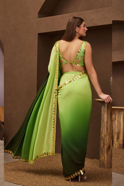 Papa Dont Preach Green Gleam Pre-stitched Saree indian designer wear online shopping melange singapore