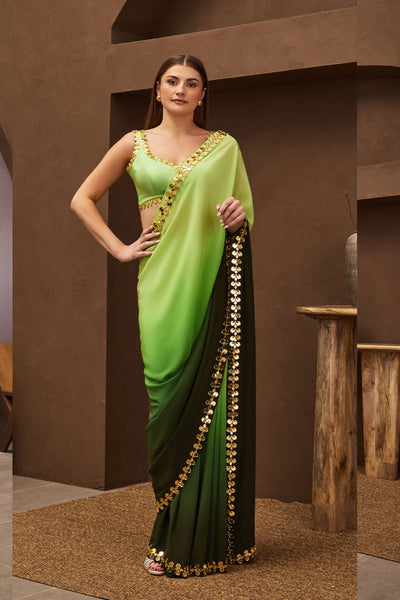 Papa Dont Preach Green Gleam Pre-stitched Saree indian designer wear online shopping melange singapore