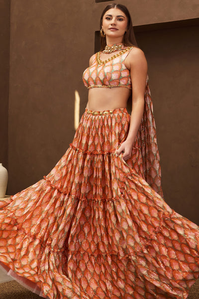 Papa Dont Preach Peach Sorbet Lehenga Set indian designer wear online shopping melange singapore