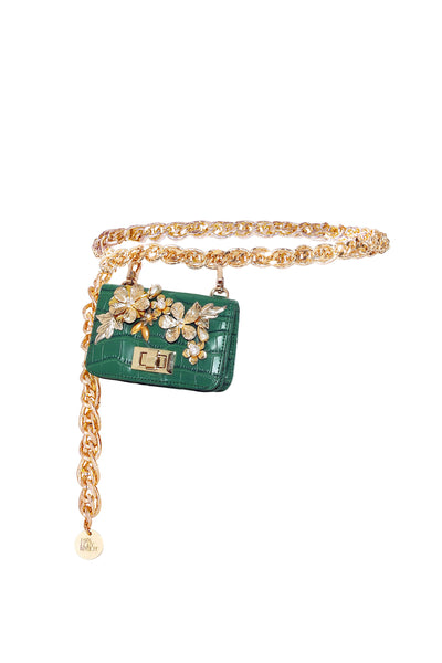 Papa Dont Preach Accessories 24K Gold Chain-link Belt Bag Green indian designer wear online shopping melange singapore 