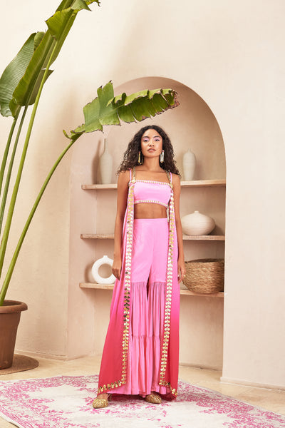 Papa dont preach Ashlynn Pink Ombre Jacket With Bustier And Pants indian designer wear online shopping melange singapore