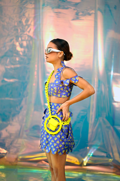 Papa dont preach Blue Scallop Bralette And Skirt Set In Pac Street Girl indian designer wear online shopping melange singapore 