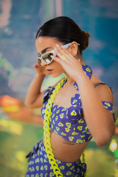 Papa dont preach Blue Scallop Bralette In Pac Street Girl  indian designer wear online shopping melange singapore 