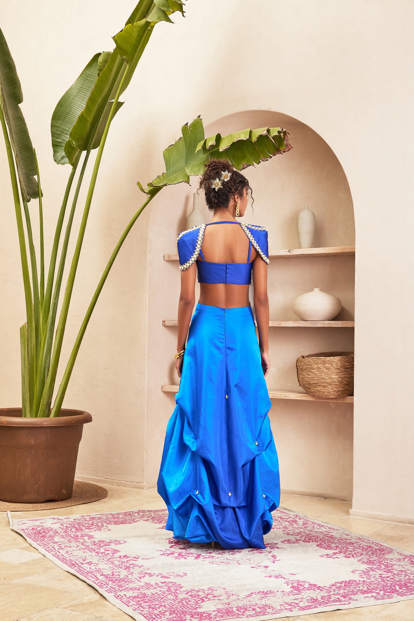 Papa dont preach Fulmine Blue Balloon Skirt With Bustier And Shoulder Caps indian designer wear online shopping melange singapore Front