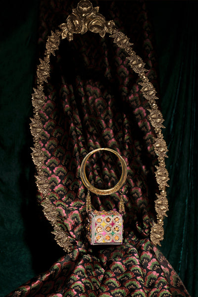 Papa Dont Preach Accessories Gold Floral Mini Cube Bag indian designer wear online shopping melange singapore 