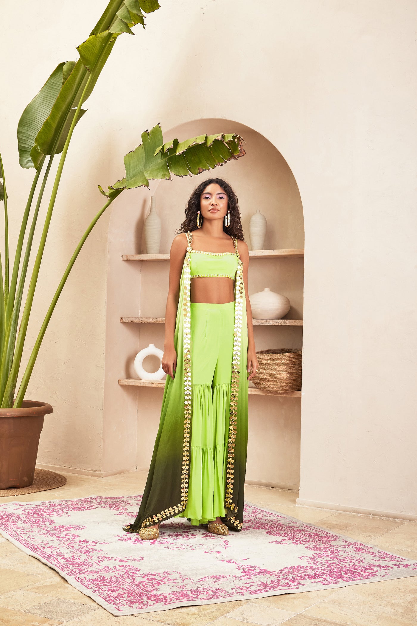 Papa dont preach Leyan Green Ombre Jacket With Bustier And Pants indian designer wear online shopping melange singapore