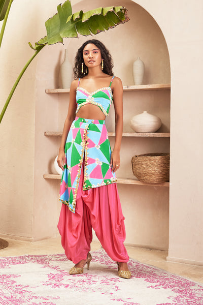Papa dont preach Phoebe Pink Dhoti Pants with Multi Colour Top indian designer wear online shopping melange singapore