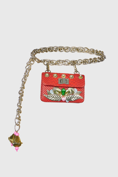 Papa Dont Preach Accessories Red Chain Link Embellished Belt Bag indian designer wear online shopping melange singapore 