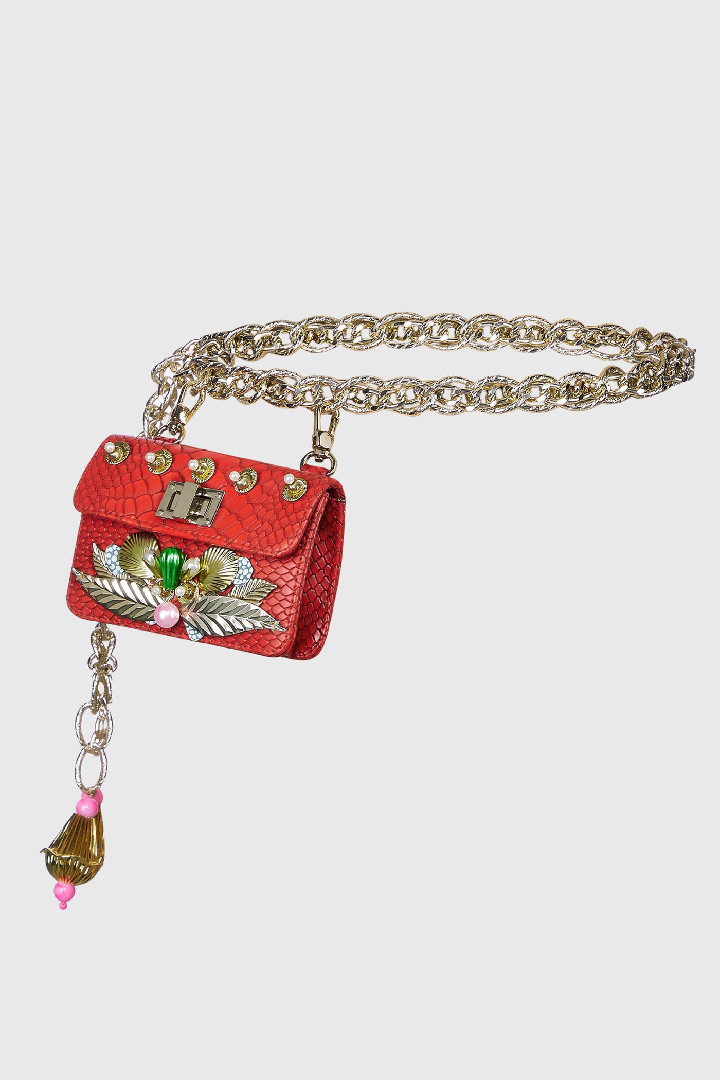 Papa Dont Preach Accessories Red Chain Link Embellished Belt Bag indian designer wear online shopping melange singapore 