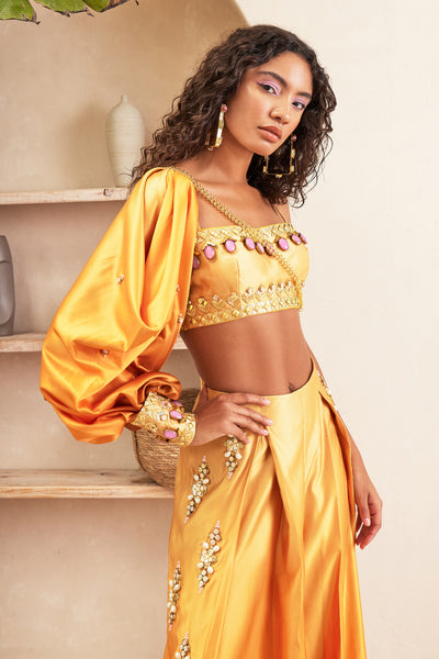 Papa dont preach Summer Gold Ombre Pant with Bustier And Solo Sleeve indian designer wear online shopping melange singapore