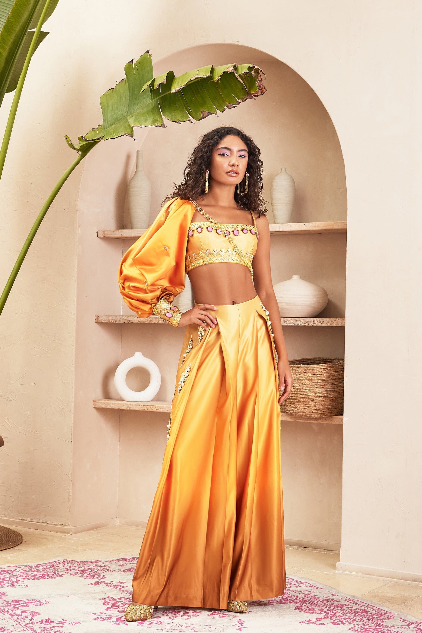 Papa dont preach Summer Gold Ombre Pant with Bustier And Solo Sleeve indian designer wear online shopping melange singapore
