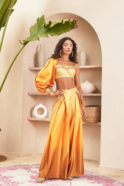 Papa dont preach Summer Gold Ombre Pant with Bustier And Solo Sleeve indian designer wear online shopping melange singapore