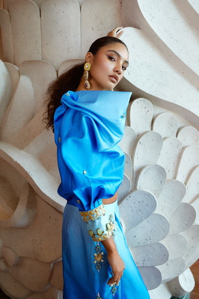 Papa dont preach Wynter Blue Ombre Pants with Bustier and Solo Sleeve indian designer wear online shopping melange singapore