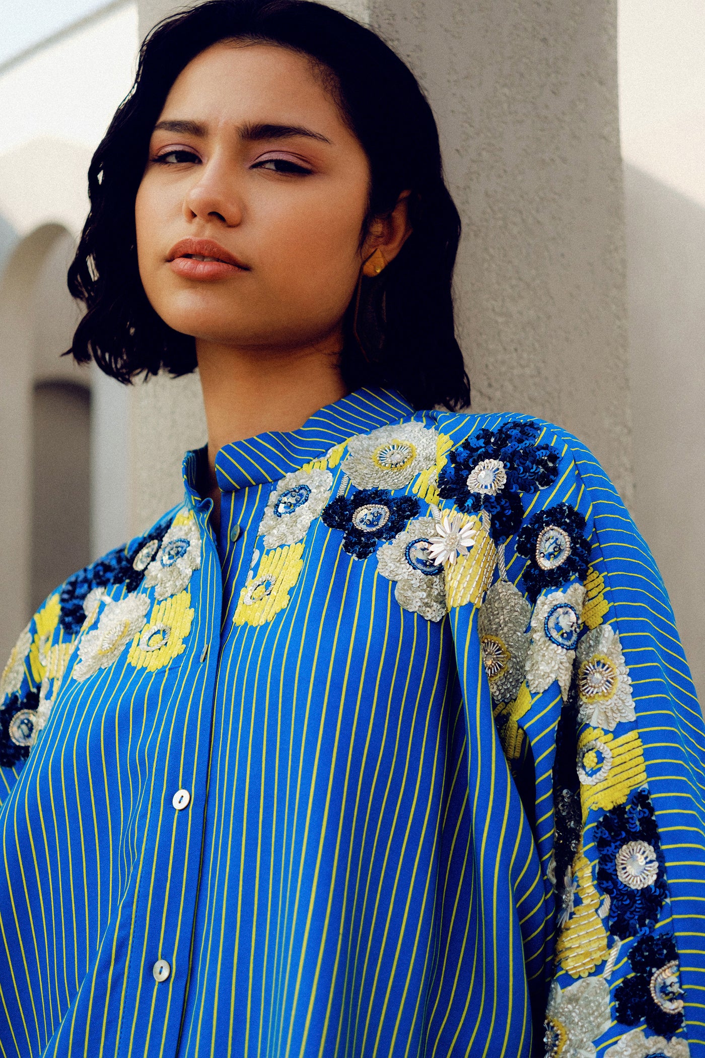 Pooja Rajgarhia Gupta Blue Chole Kimono Shirt indian designer wear online shopping melange singapore