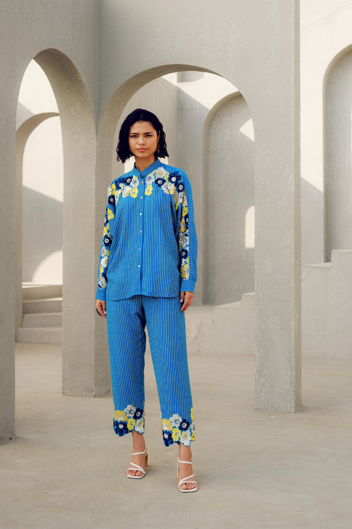 Pooja Rajgarhia Gupta Blue Chole Kimono Shirt indian designer wear online shopping melange singapore