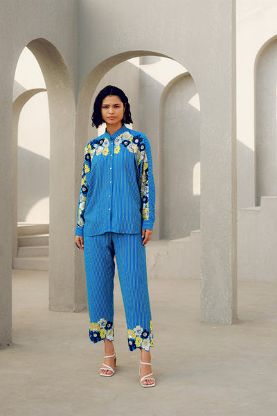 Pooja Rajgarhia Gupta Blue Chole Kimono Shirt indian designer wear online shopping melange singapore