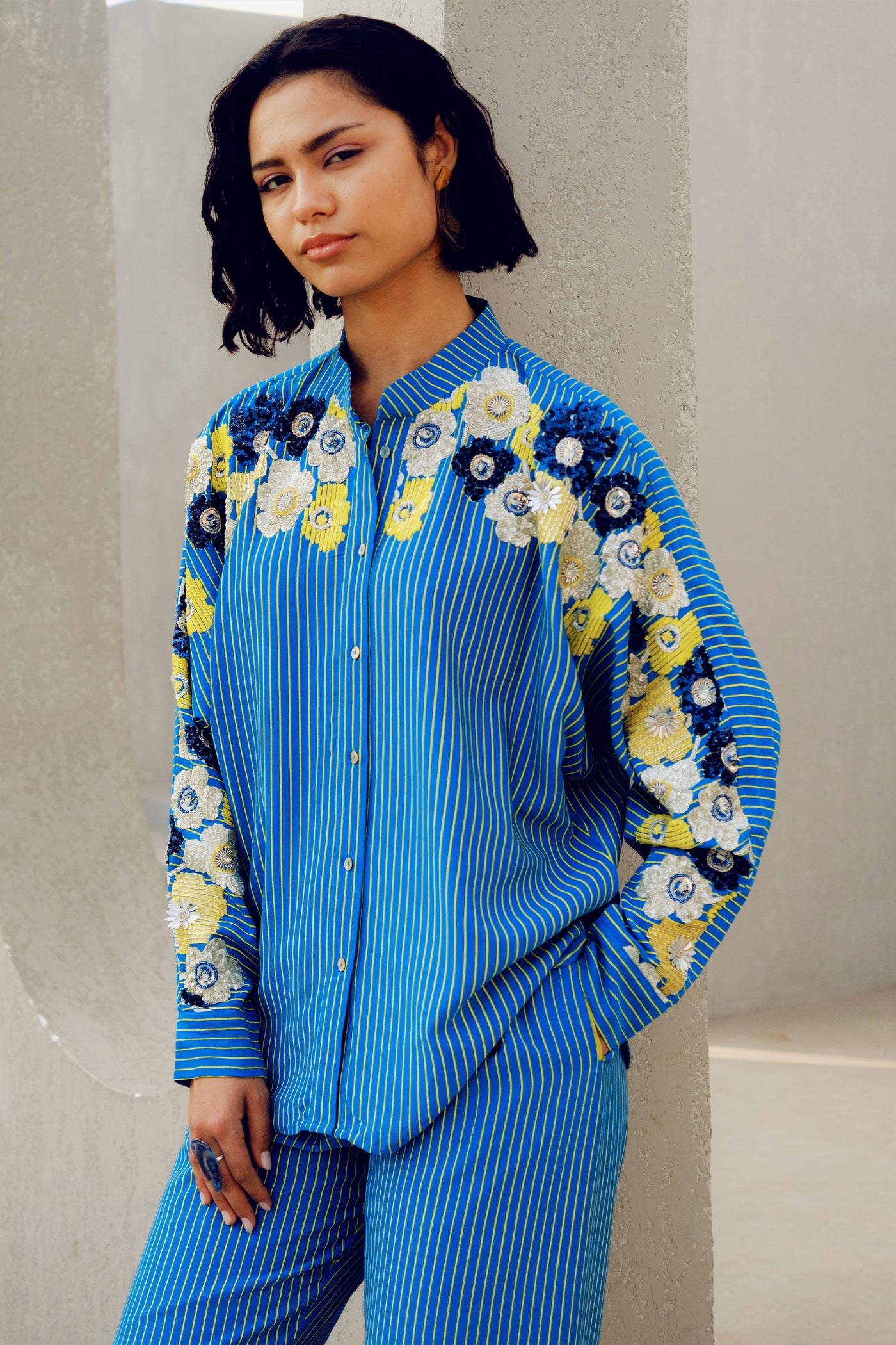 Pooja Rajgarhia Gupta Blue Chole Kimono Shirt indian designer wear online shopping melange singapore