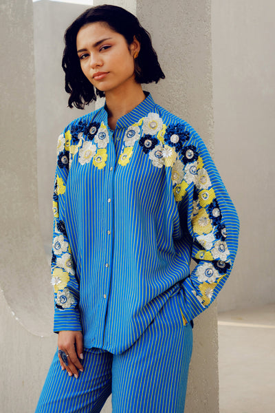 Pooja Rajgarhia Gupta Blue Chole Kimono Shirt indian designer wear online shopping melange singapore